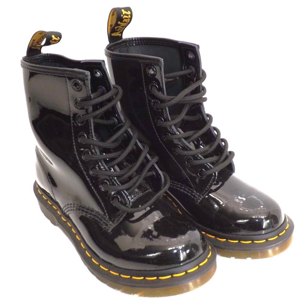 Dr. Martens 11821 Black Patent Leather Combat Boots - Ladies Size 6